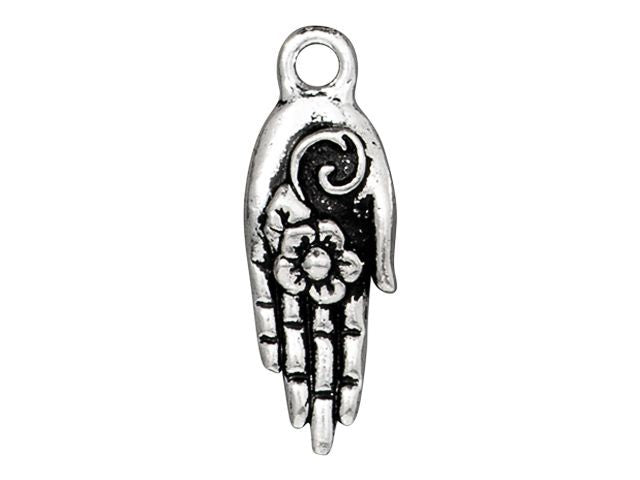 Blossom Hand silver plated pewter charm with antique finish