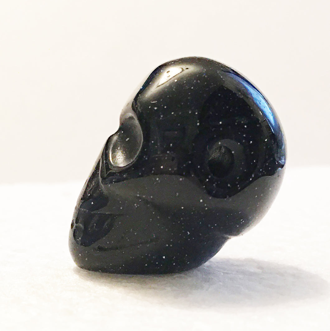 Blue Goldstone Skull Bead 7/8 Inch