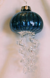 Jellyfish Ornament in Marine Blue Glass for Your Bathroom or Tree