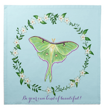Load image into Gallery viewer, Luna Moth on Blue Cotton Tarot Cloth &quot;Be your own kind of beautiful!&quot;