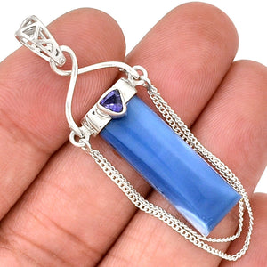 Blue Owyhee Opal and Iolite Sterling Silver Column Pendant