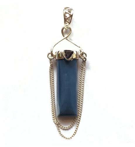 Blue Owyhee Opal and Iolite Sterling Silver Column Pendant