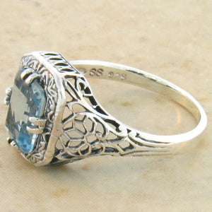 Blue Topaz Ring size 9 Victorian reproduction