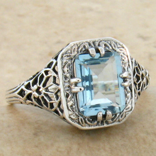 Blue Topaz Ring size 9 Victorian reproduction