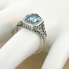 Load image into Gallery viewer, Blue Topaz Ring size 9 Victorian reproduction