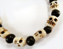 Load image into Gallery viewer, Small Mala Skull Beads and Round Ebony Beads Stretch Tibetan Skull Bracelet