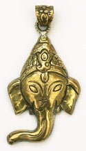 Load image into Gallery viewer, Ganesh Pendant in Etched Brass - Banisher of Obstacles - Back is as nice as the face!