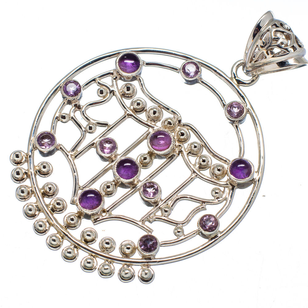 Brazilian Amethyst Celtic Pendant with Five Domed Cabs and Eight Faceted Rounds