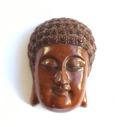 Buddha Face Japanese Hand-Carved Boxwood Netsuke Bead