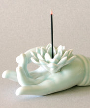 Load image into Gallery viewer, Incense Burner Buddha Hand with Lotus in Celadon Glaze