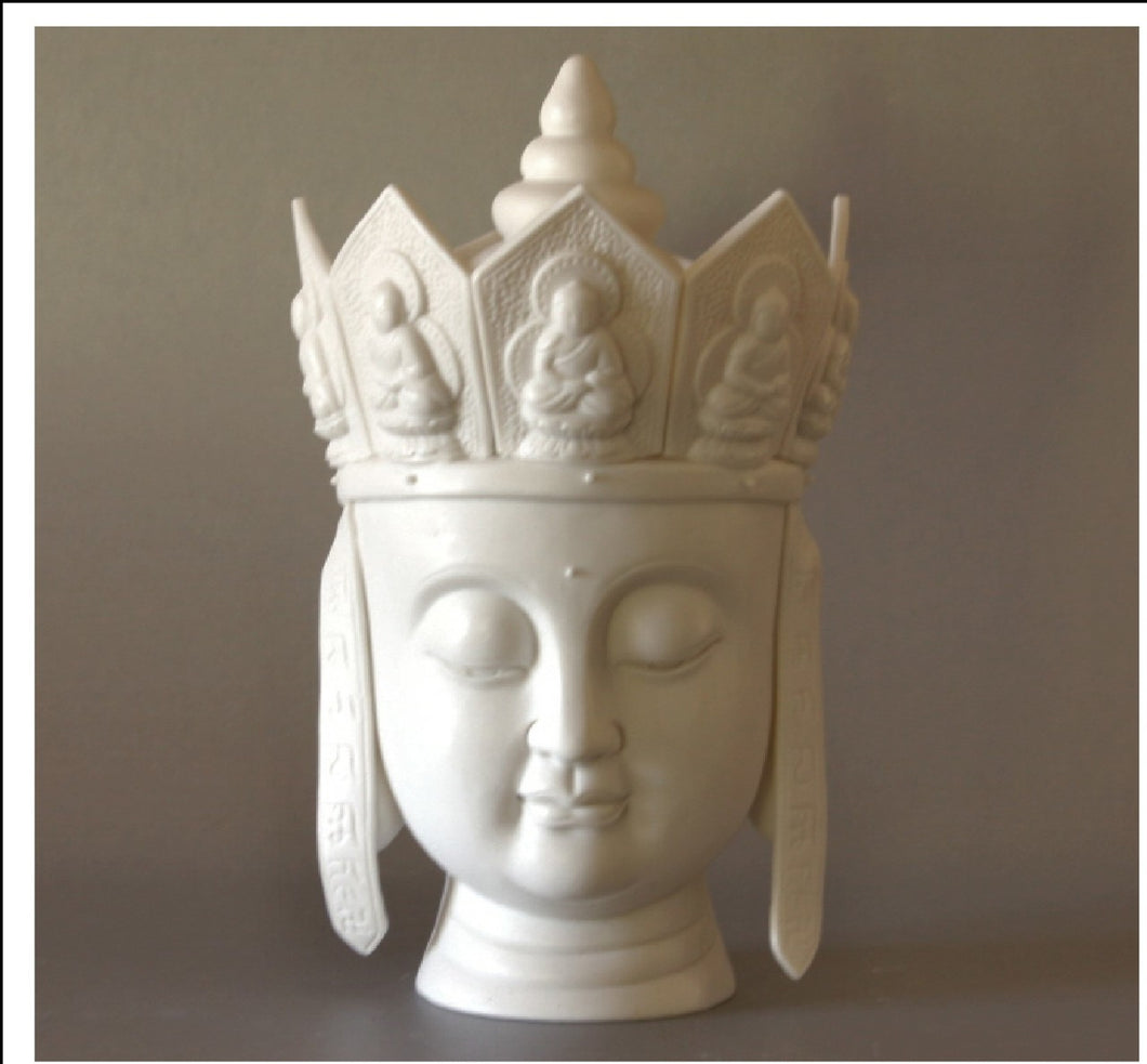 White Buddha Head Statue With Crown