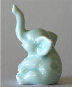 Elephant Figurine Celadon Porcelain Sitting Baby Elephant