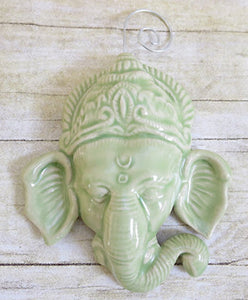 Lord Ganesh Celadon Green Glazed Ceramic Wall Ornament - Call the Love In!