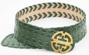 Balinese Leather Belt Basil Green in M/L  Chinese symbol buckle