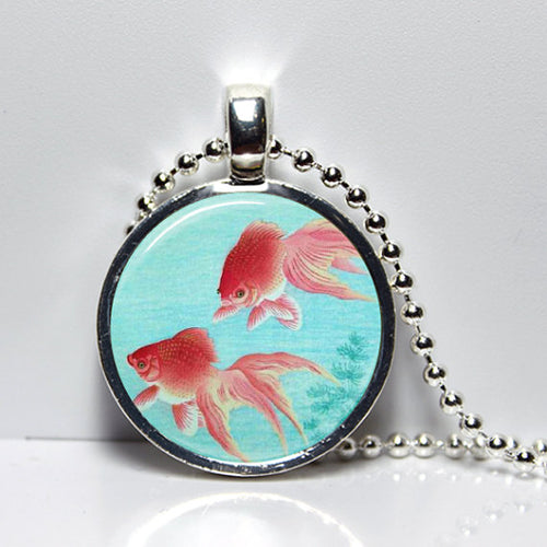 Circling Koi Fish Pendant set in Sterling-Plated with 18