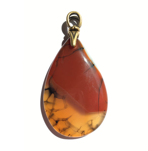 Carnelian Pendant with Brass Plated Pewter Bail in Art Deco motif