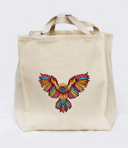 Psychedelic Owl Grocery Bag - Cotton Tote