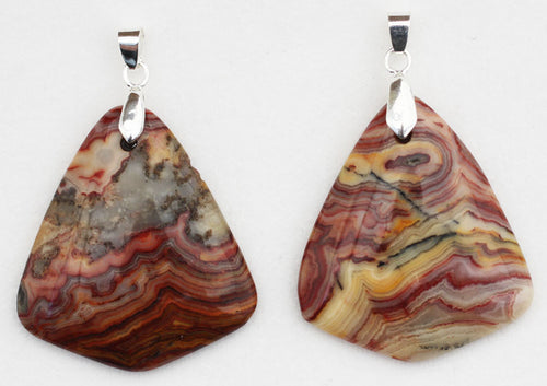 Crazy Lace Agate Pendant in a flame shape.