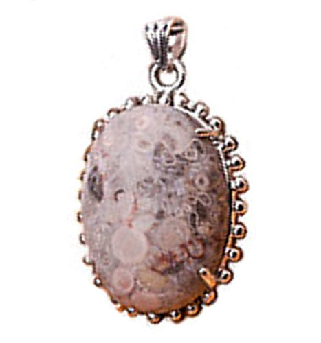 Fossilized Coral Pendant in Sterling Silver Oval Setting