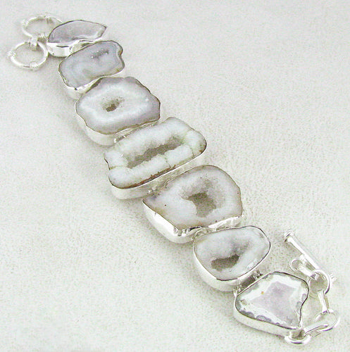 Quartz Druzy Crystal Silver Link Bracelet