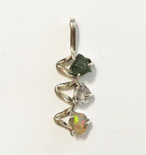 Load image into Gallery viewer, Czechia Moldavite, Herkimer Diamond and Ethiopian Opal Pendant