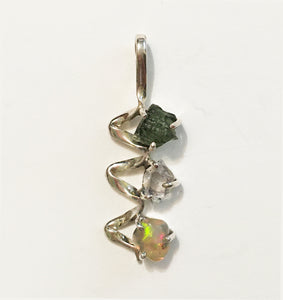 Czechia Moldavite, Herkimer Diamond and Ethiopian Opal Pendant