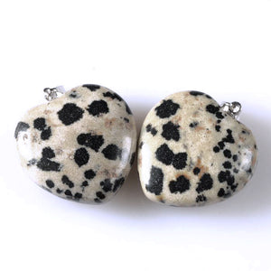 Dalmatian Jasper Pendant in puffy heart shape - also known as Dalmatian