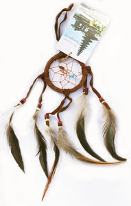 Dreamcatcher of Suede with Gemstone Beads and Feathers Smaller Size