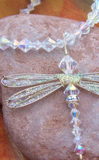 Crystal Dragonfly Necklace Swarovski Crystals in Aurora Borealis