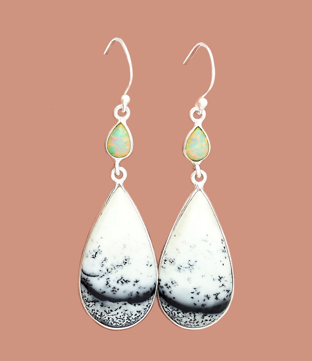 Merlinite Earrings with Opal Accents