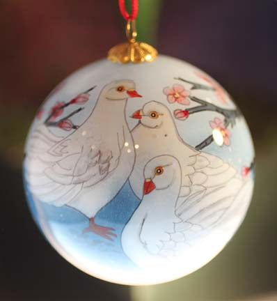 Dove Christmas Ornament painted in Reverse on Inside
