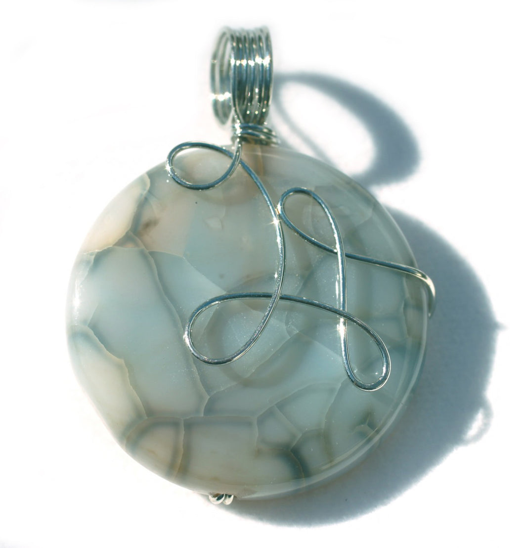 Dragon Veins Agate Pendant with sterling silver wire wrap.
