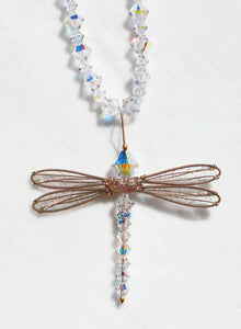 Crystal Dragonfly Necklace Swarovski Crystals in Aurora Borealis