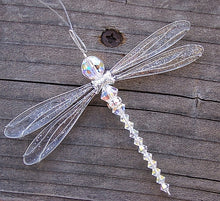 Load image into Gallery viewer, Dragonfly Mobile Iridescent Swarovski Crystal Suncatcher in Medium Size