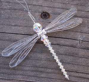 Dragonfly Mobile Iridescent Swarovski Crystal Suncatcher in Medium Size