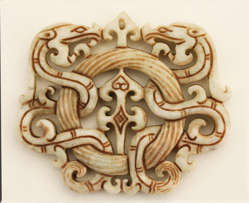 White Jadeite Jade Medallion Hand-Carved Chinese Dragons