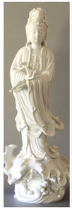 Kwan Yin statue standing with ceremonial scepter blanc de Chine figurine