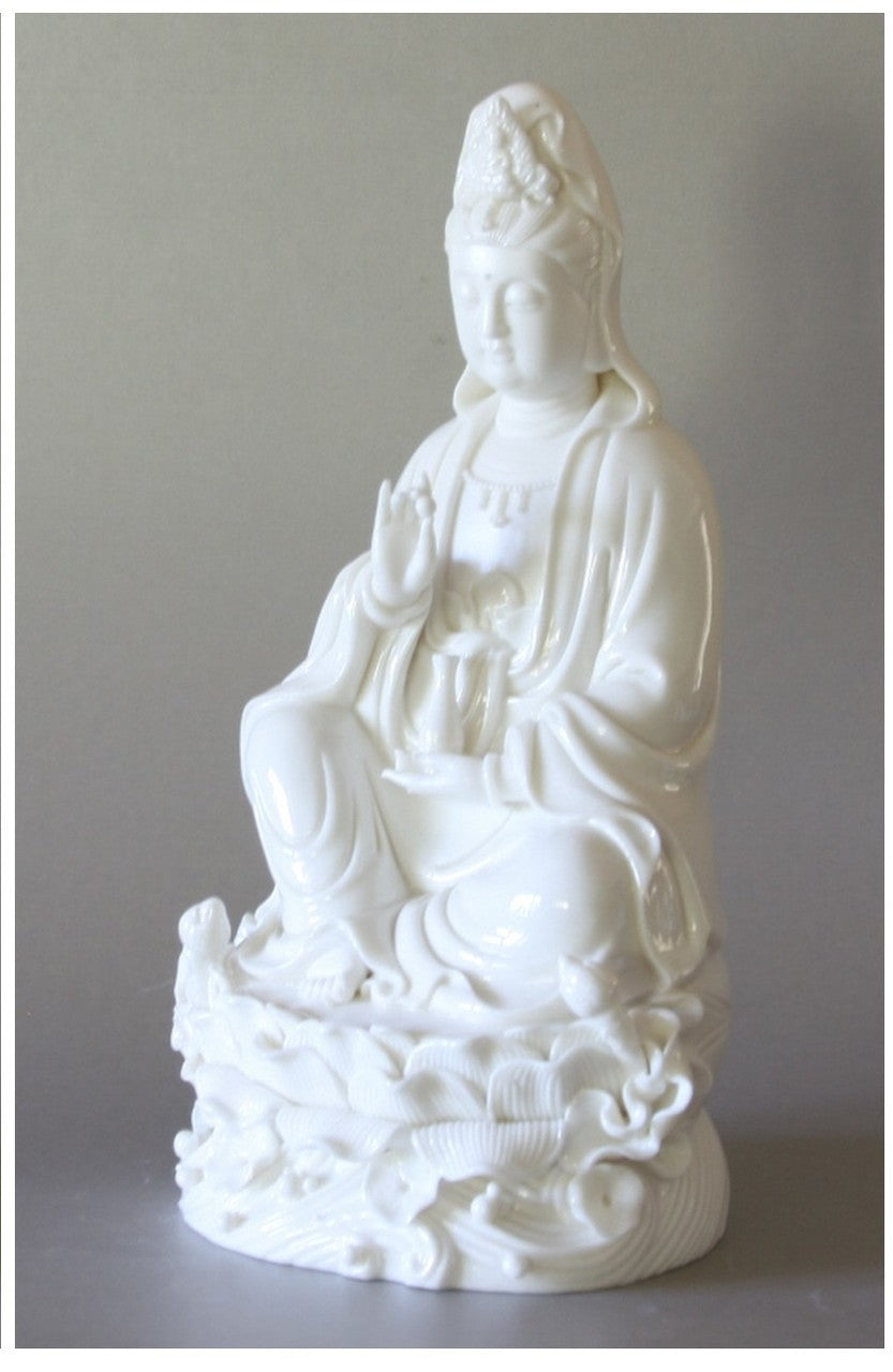 Kwan Yin Goddess of Compassion Statue Blanc de Chine Porcelain