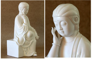 Kwan Yin in Pensive Pose Blanc de Chine Figurine