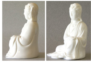Seated Kwan Yin statue with Hood blanc de Chine Figurine