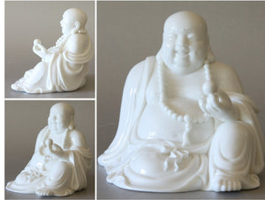 Laughing Buddha Figurine Hotei Statue Blanc de Chine Porcelain