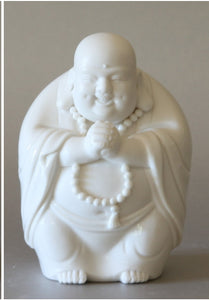 Smiling Buddha Statue White Porcelain Figurine