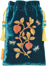 Load image into Gallery viewer, Embroidered Flower Tarot Bag made from Vietnamese Silk Velvet in Teal