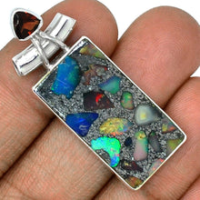 Load image into Gallery viewer, Ethiopian Opal Pendant in tile shape with Garnet Accent