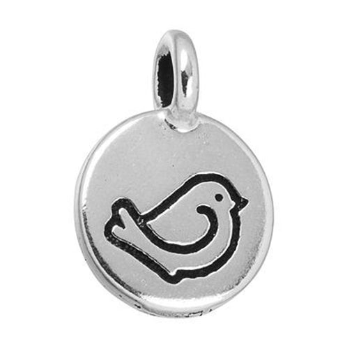 Fat Bird Silver Plated Pewter Charm with Antique Finish