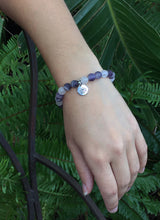 Load image into Gallery viewer, February Birthstone Amethyst and Rose Quartz Bracelet with sterling silver spacers and lotus charm