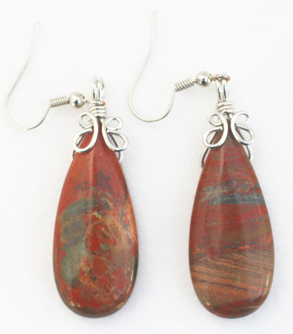 Flame Agate Tear Drop Shaped Earrings - for Good Judgment During Times of Risk and Adventure