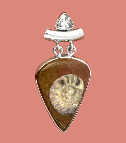 Fossilized Moroccan Ammonite Pendant with Citrine - Sacred Geometry