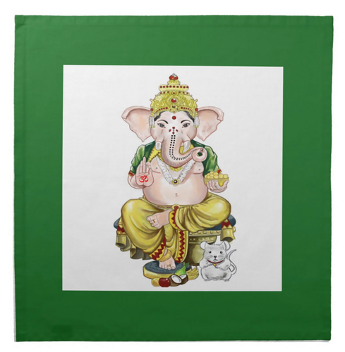 Lord Ganesh Cotton Tarot Cloth with Kelly Green Border