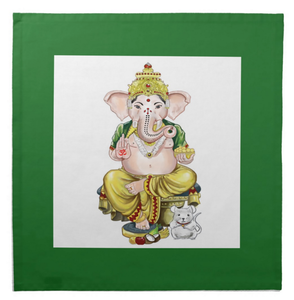 Lord Ganesh Cotton Tarot Cloth with Kelly Green Border